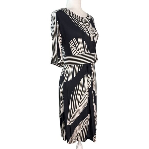 BCBGMaxazria Black & Cream Palm Frans Stretch Shift Dress Women's Size M - Picture 4 of 8